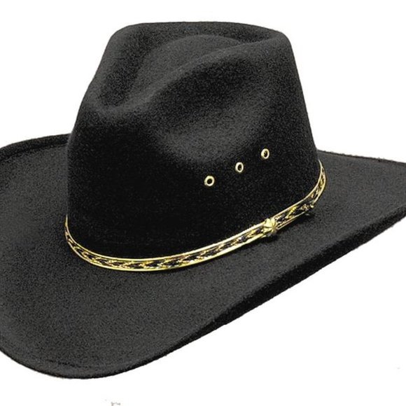 Western Cowboy Hat - Black Faux Felt - Pinch Front - Picture 1 of 1